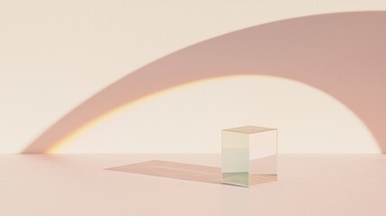 A glass block with a triangular prism base and a rectangular prism top.