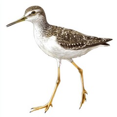 Obraz premium Cute water bird (Wood Sandpiper) on white.