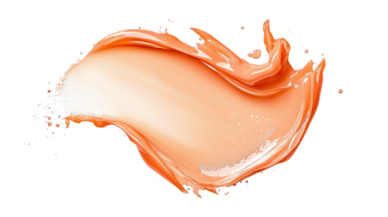 Peach-toned tinted moisturizer swatch, silky and smooth with semi-gloss, cosmetic overlay PNG on white