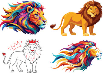 A photorealistic image of a majestic male lion with a thick, golden mane, standing confidently on a rugged, weathered cliff overlooking a vast, golden savanna stretching towards the horizon.