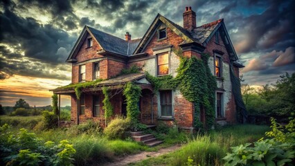 Fototapeta premium Abandoned Family Home, Overgrown, Urban Exploration, Decaying House, Isolated Structure