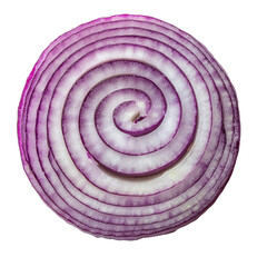 Sliced red onion showing beautiful spiral layers on Transparent background for culinary use, slice onion isolated on PNG background