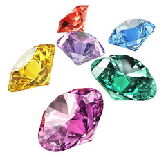 Fototapeta premium Colorful diamonds in various shapes and sizes isolated on a Transparent background for design and decoration, colorful diamonds isolated on PNG background