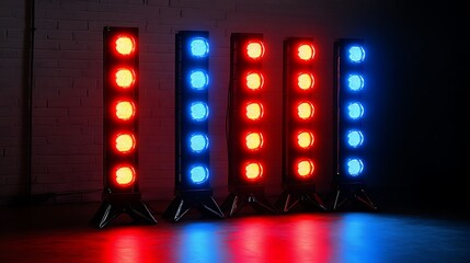 LED lights display on dark studio
