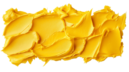 Creamy yellow shea butter smear texture, slightly oily shine, top view, white background, ultra high-res PNG for cosmetic use