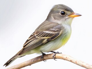 Fototapeta premium Acadian Flycatcher Bird Isolated on White Background - High-Resolution Stock Photo