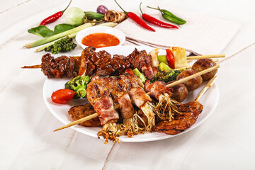 Asian grilled skewer assortment satay