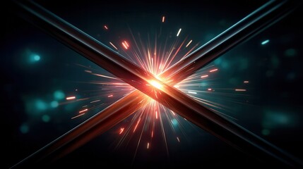 Naklejka premium Dynamic abstract light collision in dark space