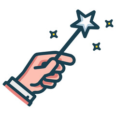 hand holding magic wand wizard flat color vector illustration template design
