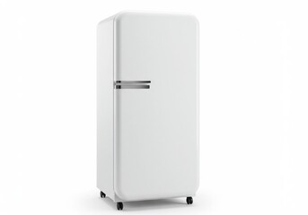 Isolated white refrigerator with silver handle on white background in studio shot