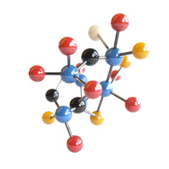 Obraz premium Molecular model showcasing colorful atoms and bonds on a Transparent background, Molecular Model, PNG background