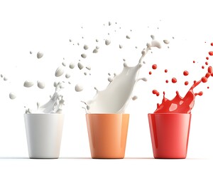 Milk with orange, and red splashes in cups.