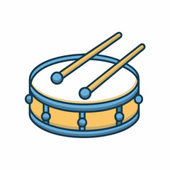 Flat Drum Vector Icon with Drumsticks.