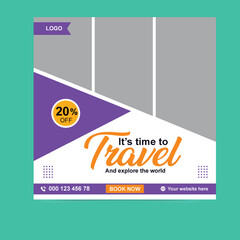 Travel tourism agency social media post poster cover page, header, timeline flyer web banner template design
