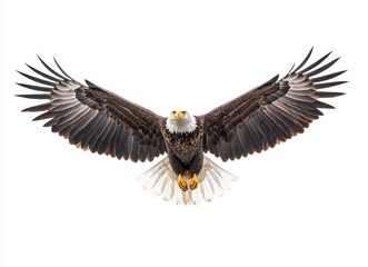 Obraz premium Bald Eagle Flying with Wings Spread on White Background