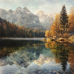 Fototapeta premium Autumn tranquility on Fusine lakes.