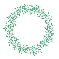 Vector delicate romantic floral round frame with leaves and branches, decorative element for your greeting, wedding invitation on white background