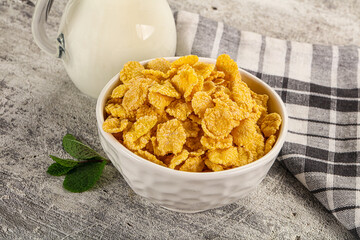 Corn flakes with milk for breakfast