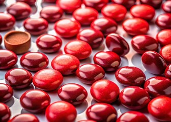 Aerial View of Red Chocolate Candies Scattered on a Surface