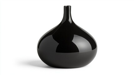 A black vase with a long neck and a small base.