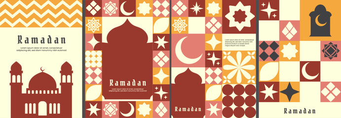 Fototapeta premium Ramadan Illustration Banner with warm tones