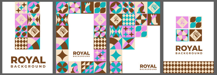 Set of Geometric Pattern Poster with Chess Icons © Ghania