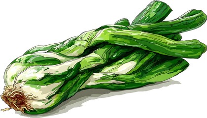 Fresh Green Scallions Illustration.