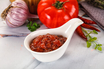 Salsa dip with chili and tomato