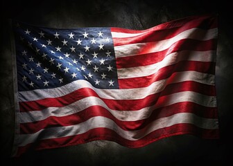 American Flag, Stars and Stripes, Panoramic, Black Background, Patriotic Symbol