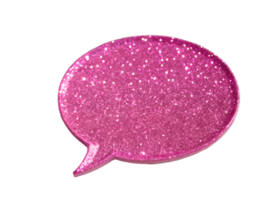 Sparkling pink speech bubble on a white surface, conversation bubble, dialogue, pink sparkle, communication symbol, messaging icon