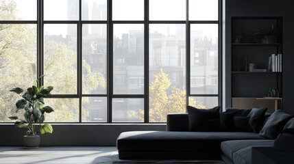 Contemporary Apartment Interior with Cityscape View and Tranquil Atmosphere