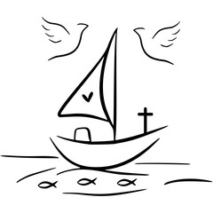 First Holy Communion, Konfirmation, Baptism, Cross, Dove, Church Vector Illustration