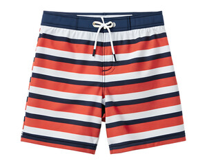 Striped swim trunk on a white surface, beachwear, summer fashion, swimwear, vacation essentials, striped trunks, men's shorts