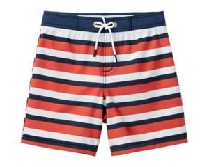 Striped swim trunk on a white surface, beachwear, summer fashion, swimwear, vacation essentials, striped trunks, men's shorts