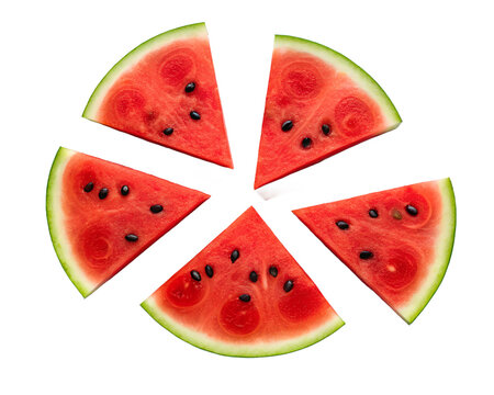 Summer-ready ripe watermelon slices on a white surface, fresh fruit, watermelon, healthy snack, summer treat, juicy slices
