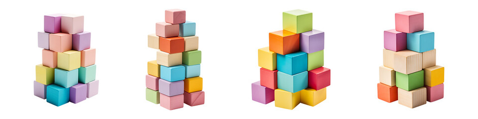 Obraz premium Set or collection of building blocks isolated on transparent background