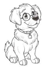 Fototapeta premium Cute Dog character wearing glasses coloring pages. Smart teacher concept