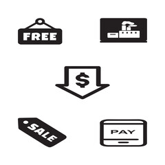 Set of 5 outline E- commerce and with floral sell, marketing silhouette editable vector isolated 
