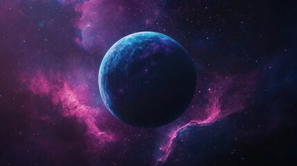 Obraz premium Celestial Enigma: A Solitary Planet in a Vibrant Nebula