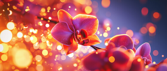 A close-up of an orchid illuminated by sunlight