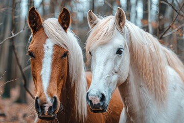 Obraz premium two horse with beautiful mane, light bright photo