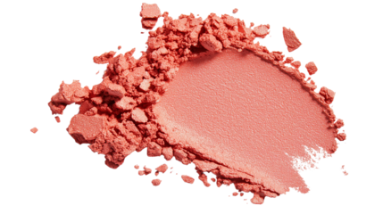 Cream blush stroke in bright coral tone, subtle shimmer texture, clean edge, isolated white background, top-view PNG 