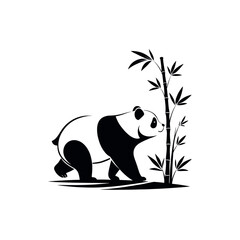 Naklejka premium panda silhouette logo vector line art logo design