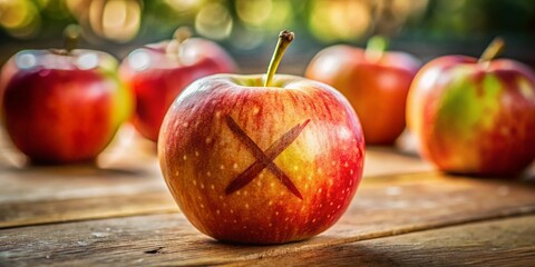 Candid Photo: Apple with Numbers & X - Math Education Concept