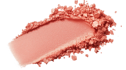 Cream blush stroke in bright coral tone, subtle shimmer texture, clean edge, isolated white background, top-view PNG 
