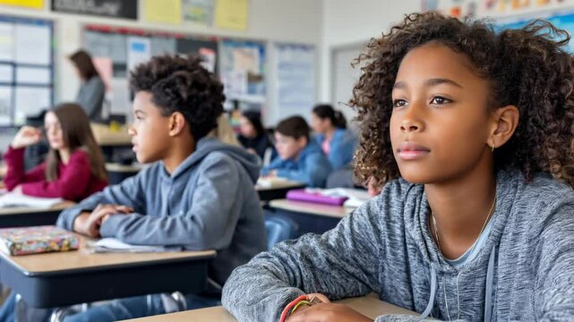 Young student listening attentively in classroom