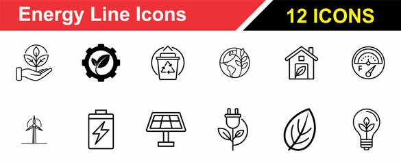 Green Technology and Clean Energy Line Icon Set