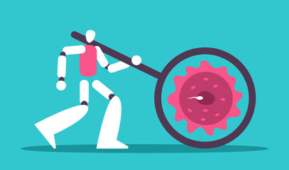 IVF AI Robot doctor explaining procedure to couple. Flat vector illustration.