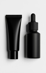 Black Cosmetic Tube and Dropper Bottle for Beauty Product Mockup