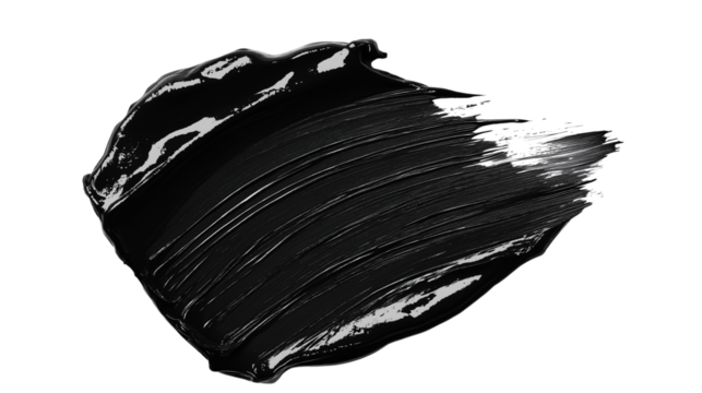 Peeling mask smear in charcoal black, thick and textured cosmetic smear, isolated on white, top-down perspective, PNG